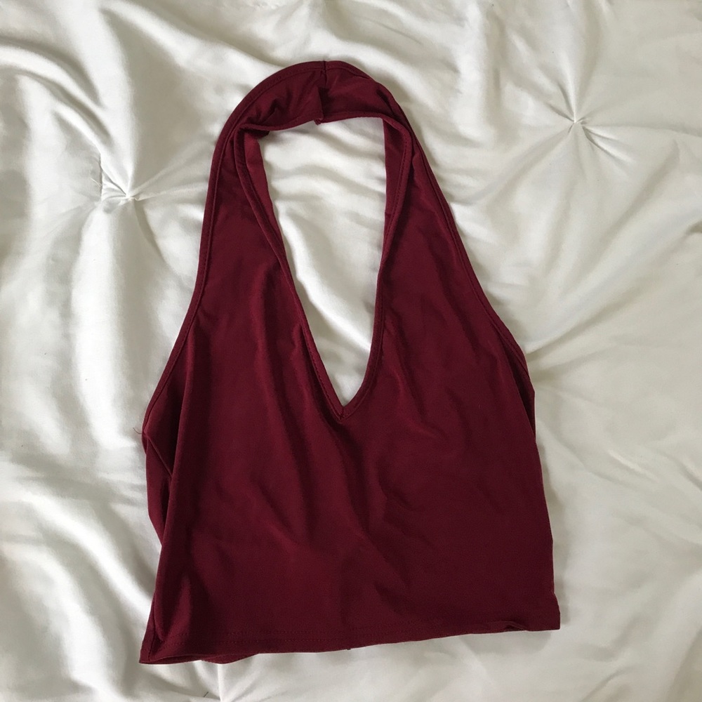 Red Deep Plunge Crop Top