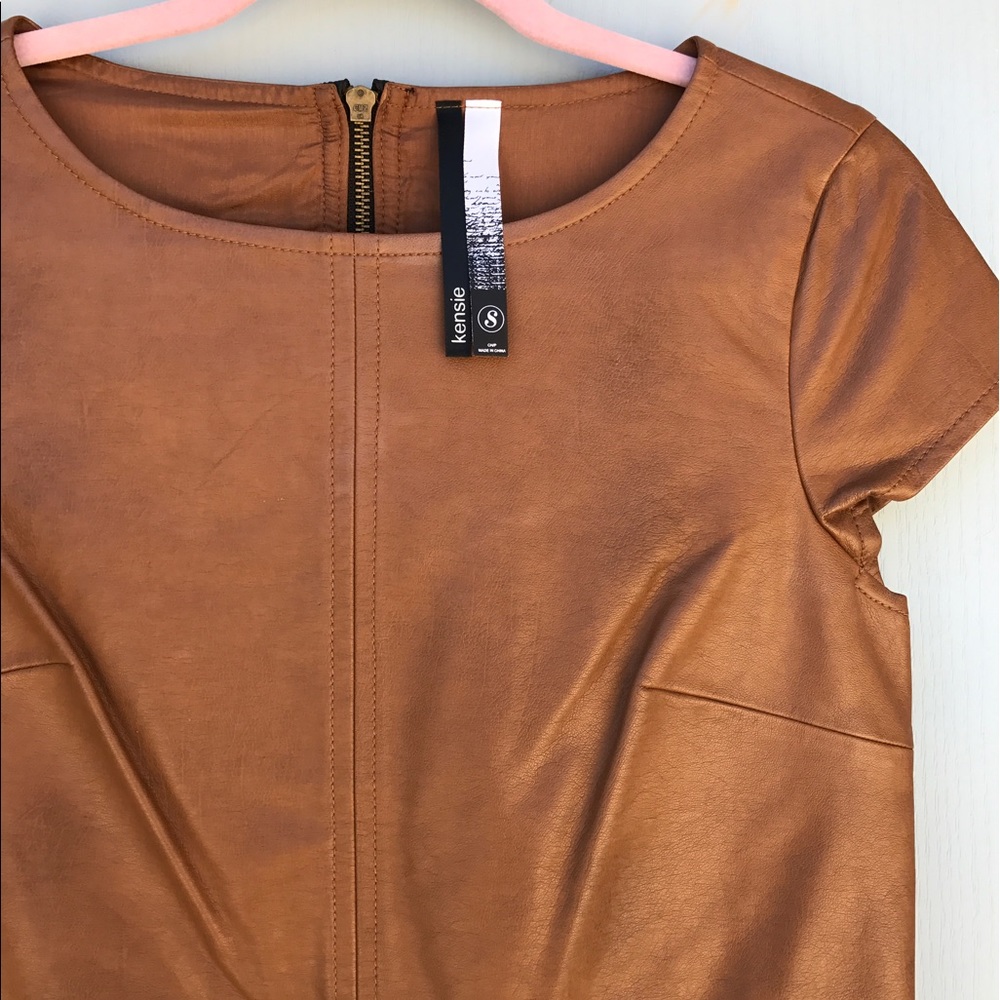 •sold••Kensie Vegan leather tan blouse - Picture 2 of 4