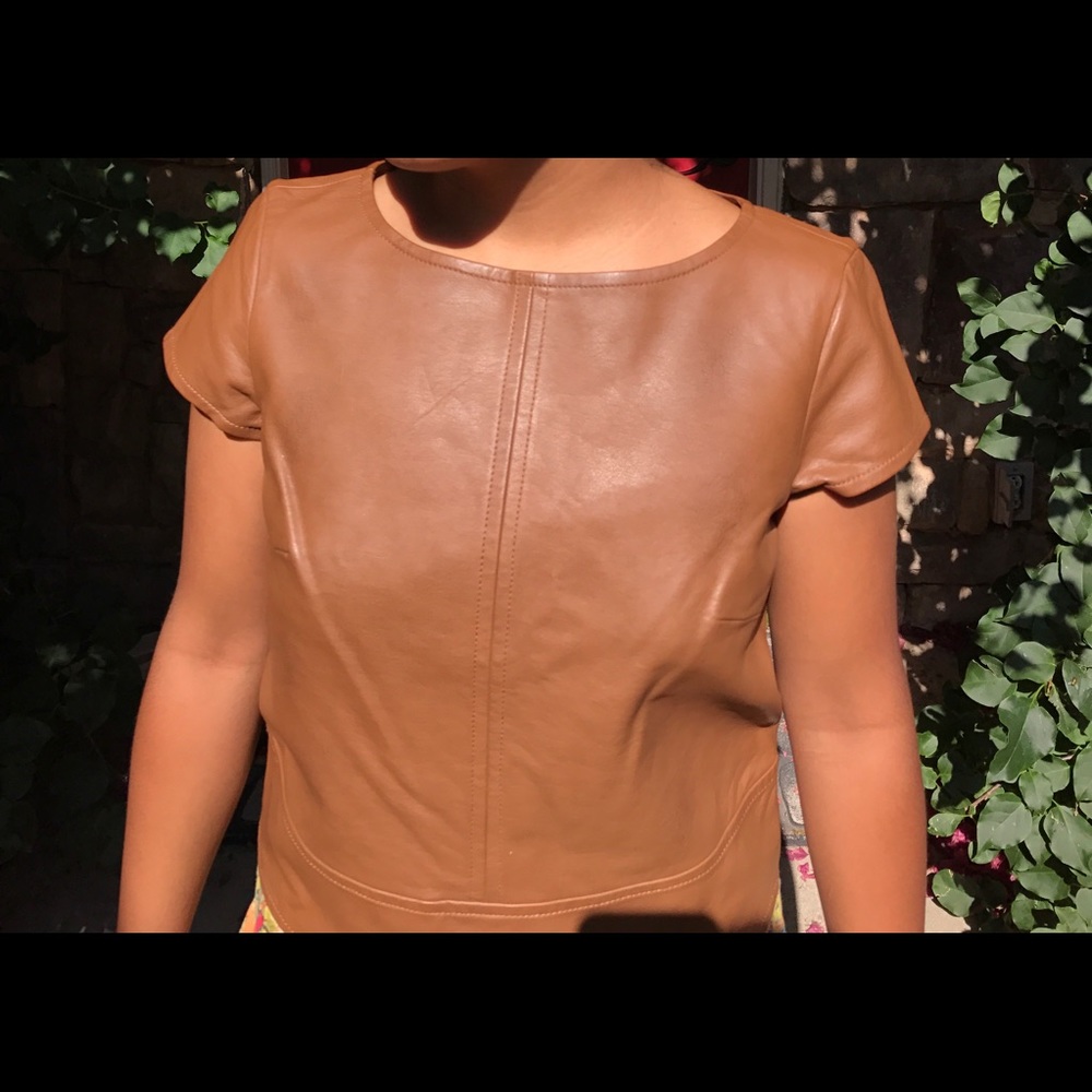 •sold••Kensie Vegan leather tan blouse - Picture 4 of 4