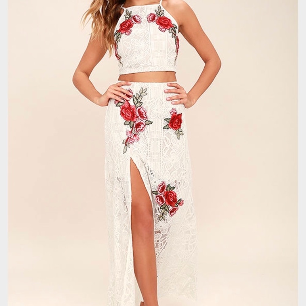 Embroidered two piece maxi
