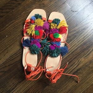 Orange Pom Pom sandal