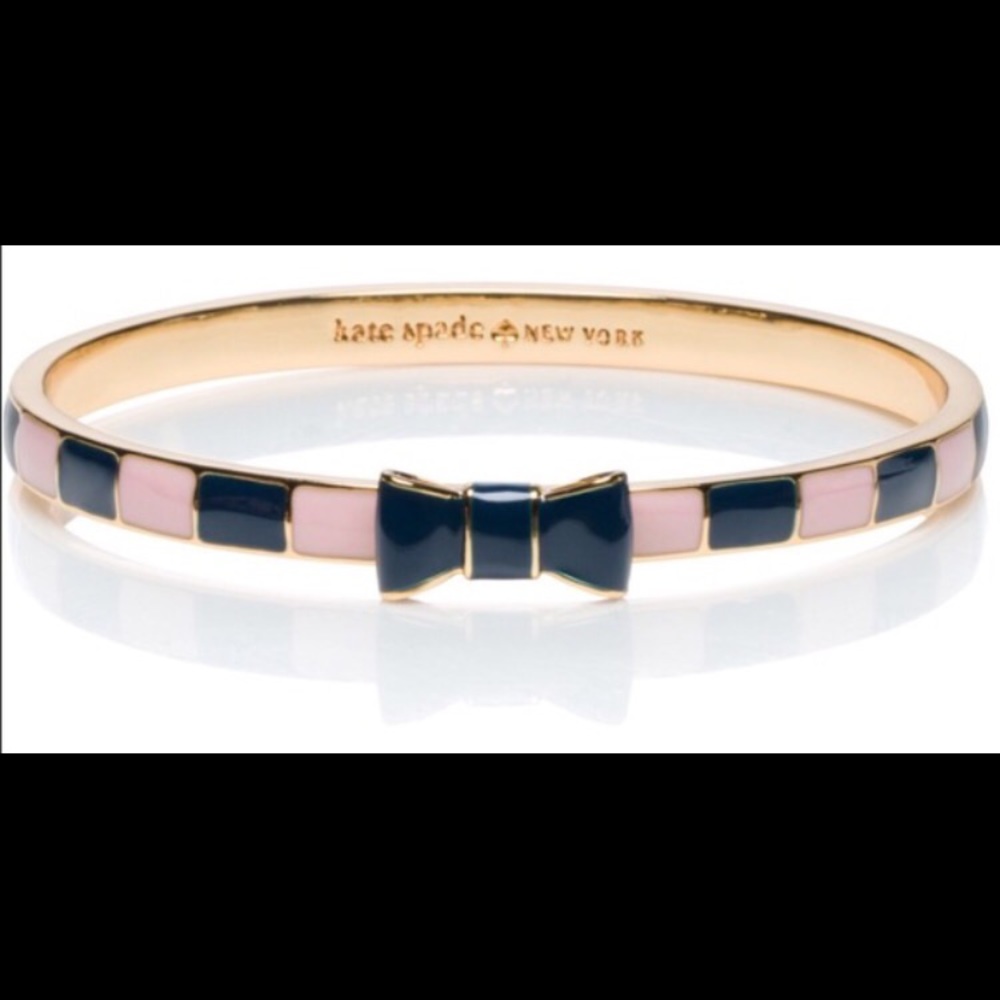Kate Spade Take a Bow Bangle Pink Navy Striped NWT