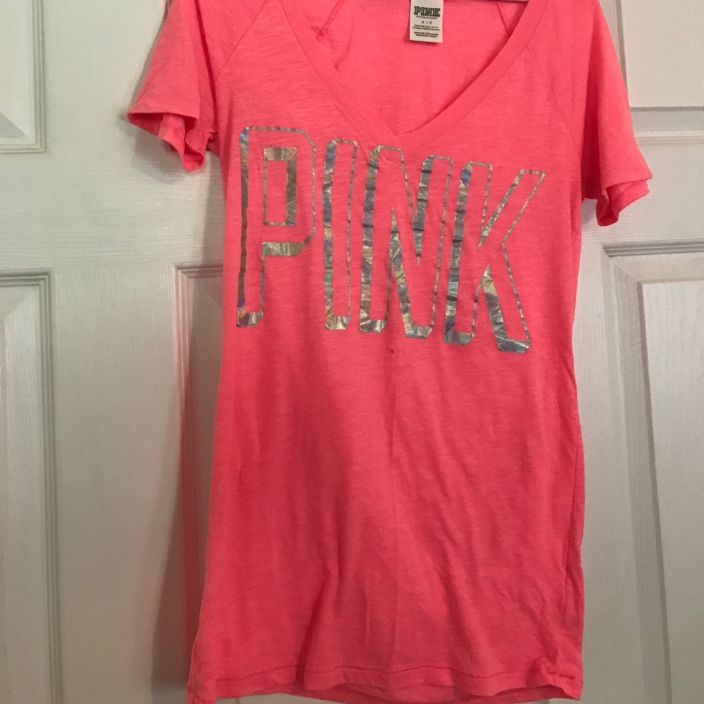 PINK coral V-neck Tee. Size small