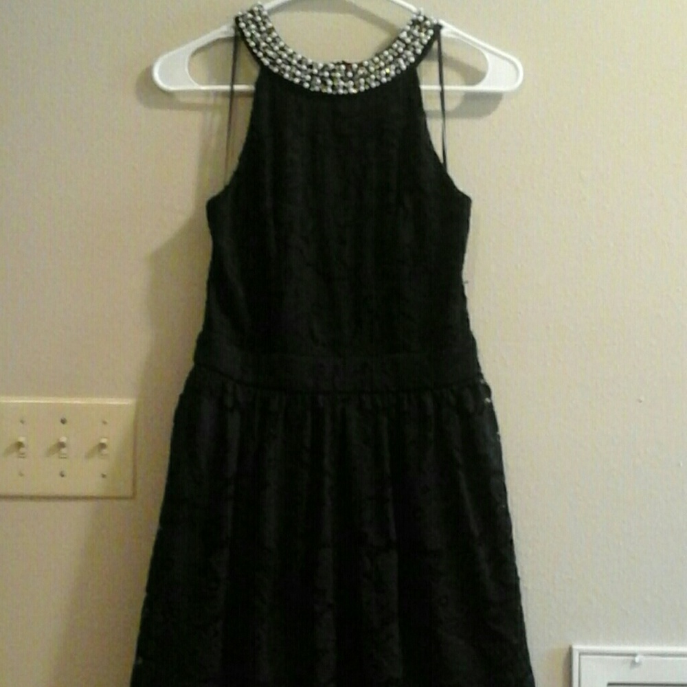 Black halter  dress with beaded neckline