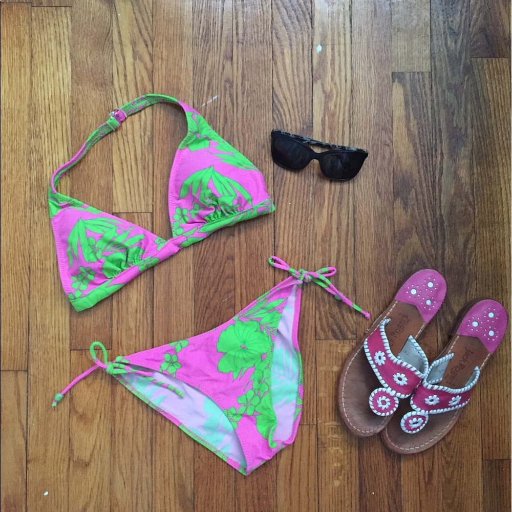 Pink and green floral bikini!