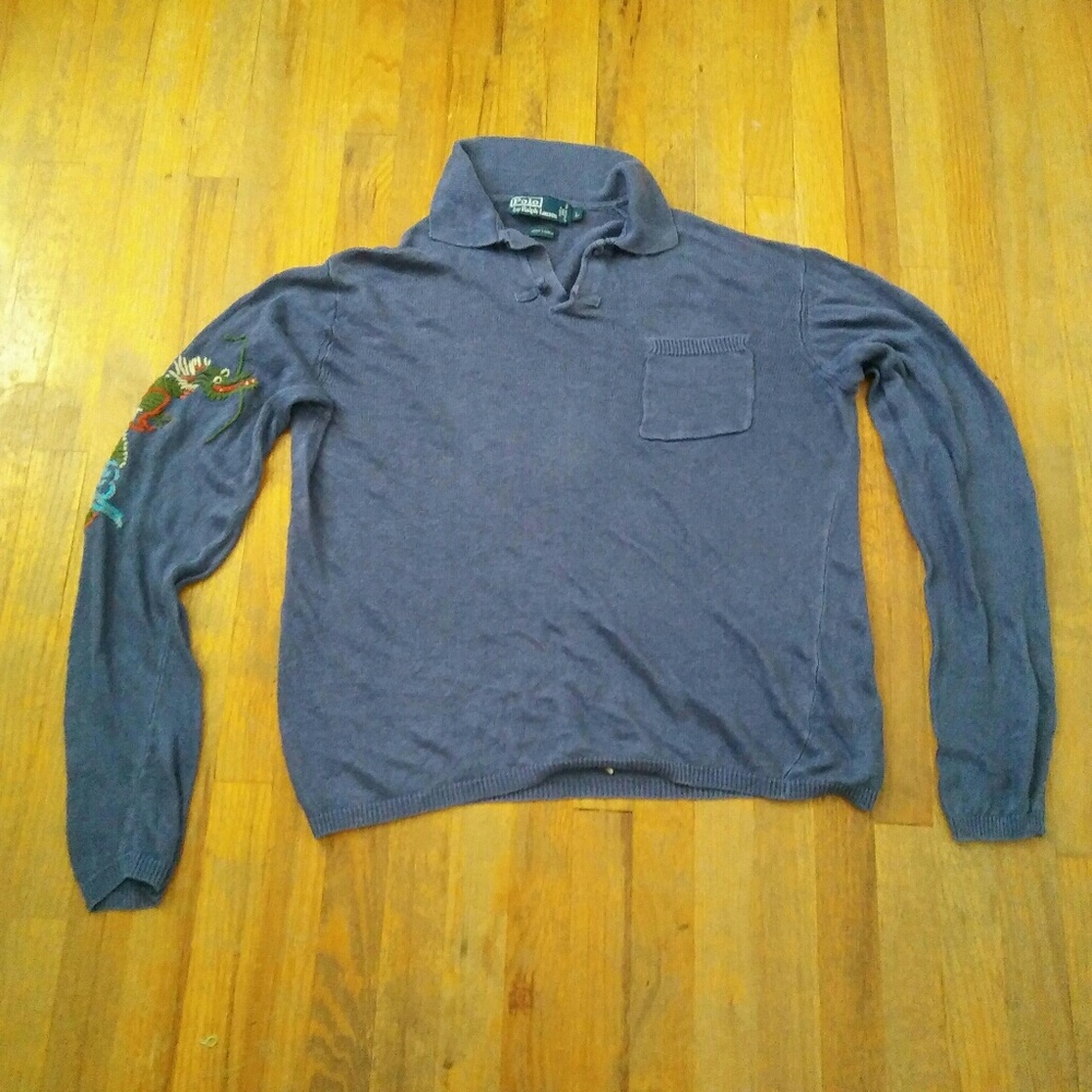 Polo Dragon embroidery linen shirt sz L
