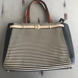 Kate Spade Black and Cream Striped Tote