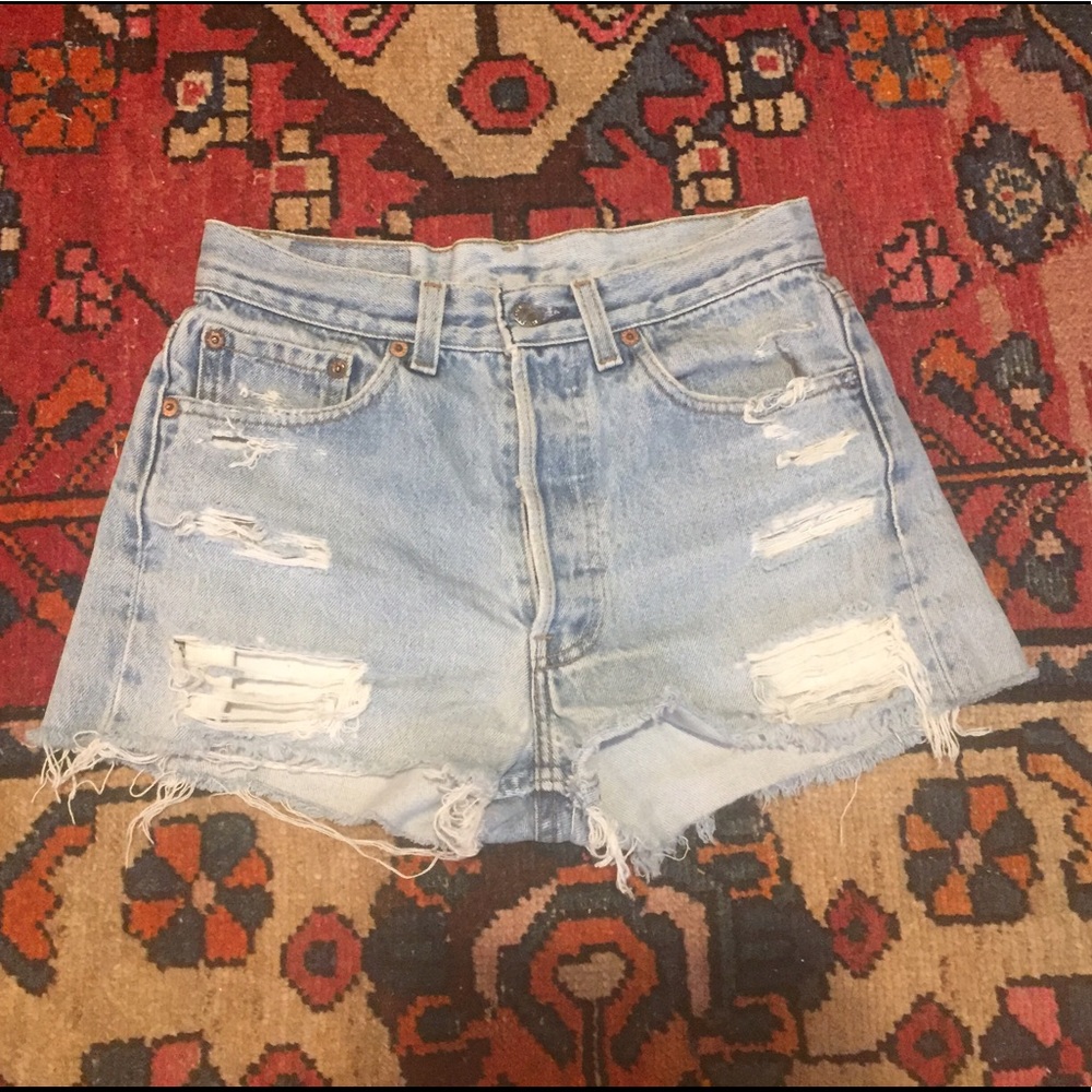Levi's Distressed Denim Button Fly Cutoff Shorts