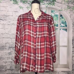 Hollister Plaid Button Down Shirt Red Small