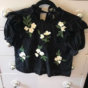 Zara black ruffle top with ties