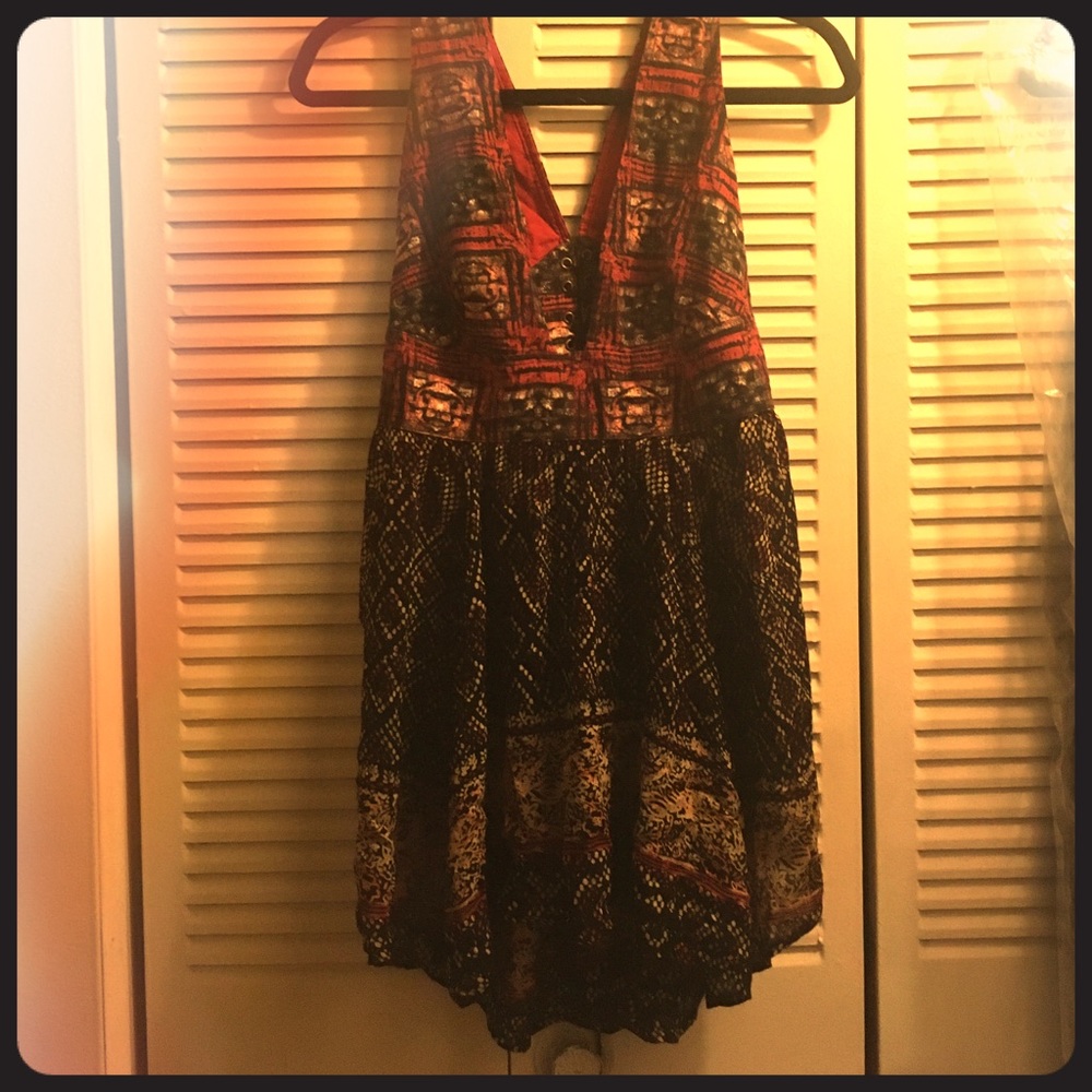 Free People Tunic Red Corset Lace Up Back