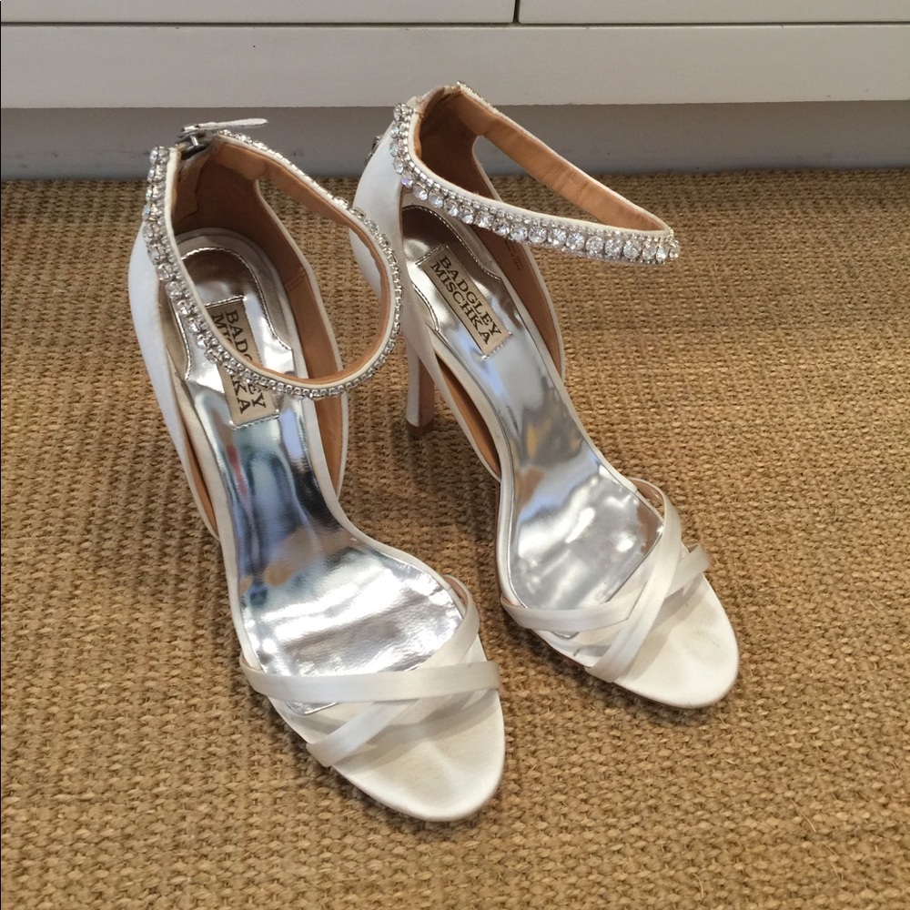Badgley Mischka Decadence White Satin Heels