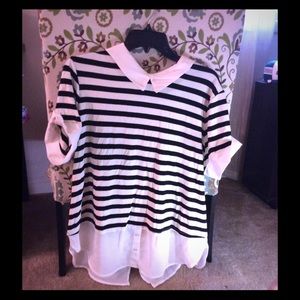Pretty striped shirt sleeve blouse