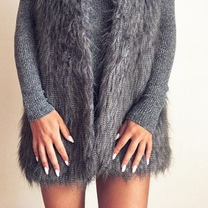 grey oversized faux fur vest