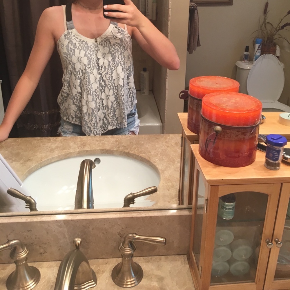 Floral lace overlay tank top