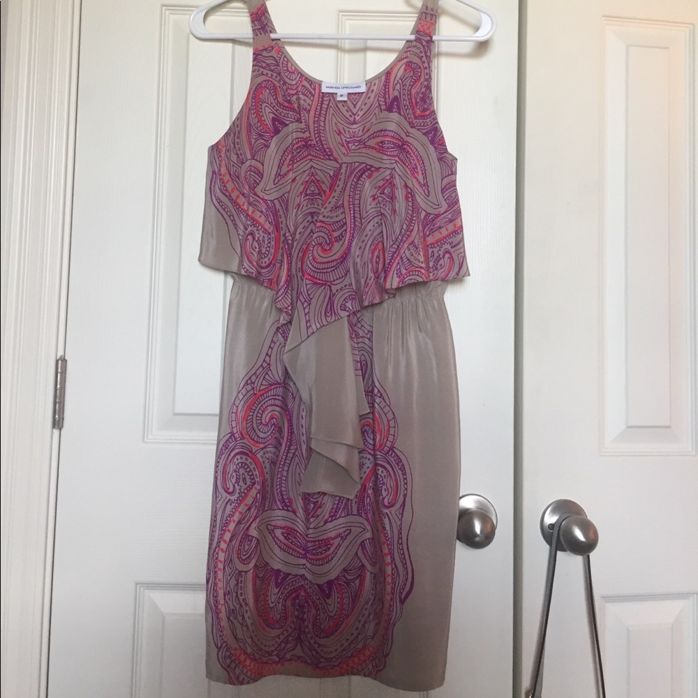 Amanda Uprichard silk dress with flutter top Sz P