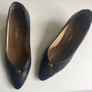 Made in Japan black leather kitten heels