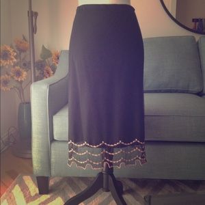 Betsey Johnson black midi skirt with floral trim