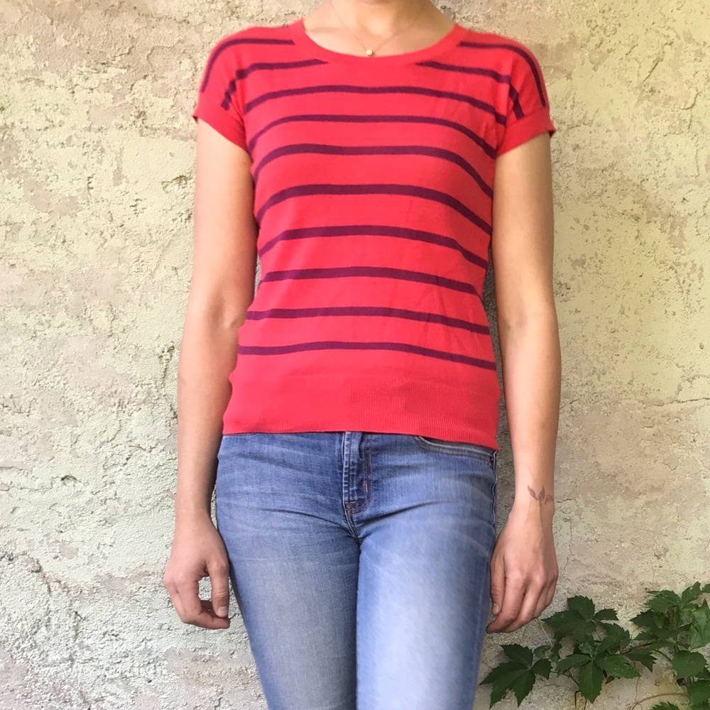 Loft Short Sleeve Sweater with Button Detail