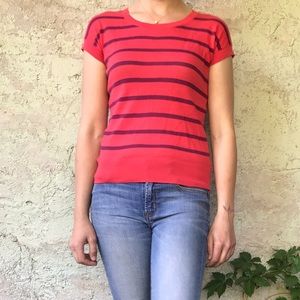 Loft Short Sleeve Sweater with Button Detail