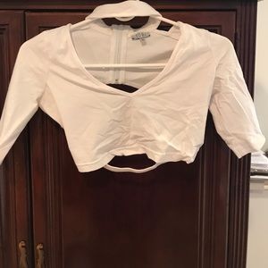White half sleeve crop top- collar and open back