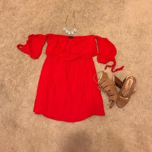 Red off the shoulder dress