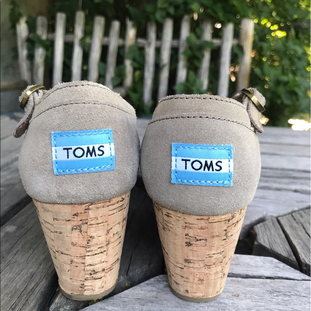 Tom's Taupe Suede and Cork Wedge Sandals