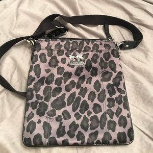 Coach satin leopard cross body bag