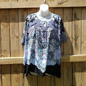 *Dana Buchman* Sz M Purple Black Paisley Tunic