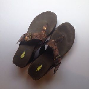 Volatile Copper Snake Print Thong Wedge Sandal • 8