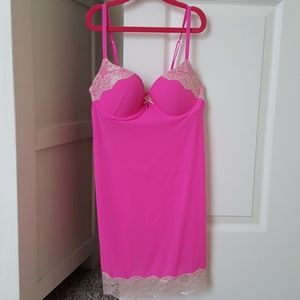 Victoria's Secret Lace Trim Slip, Hot Pink, Sz 34C