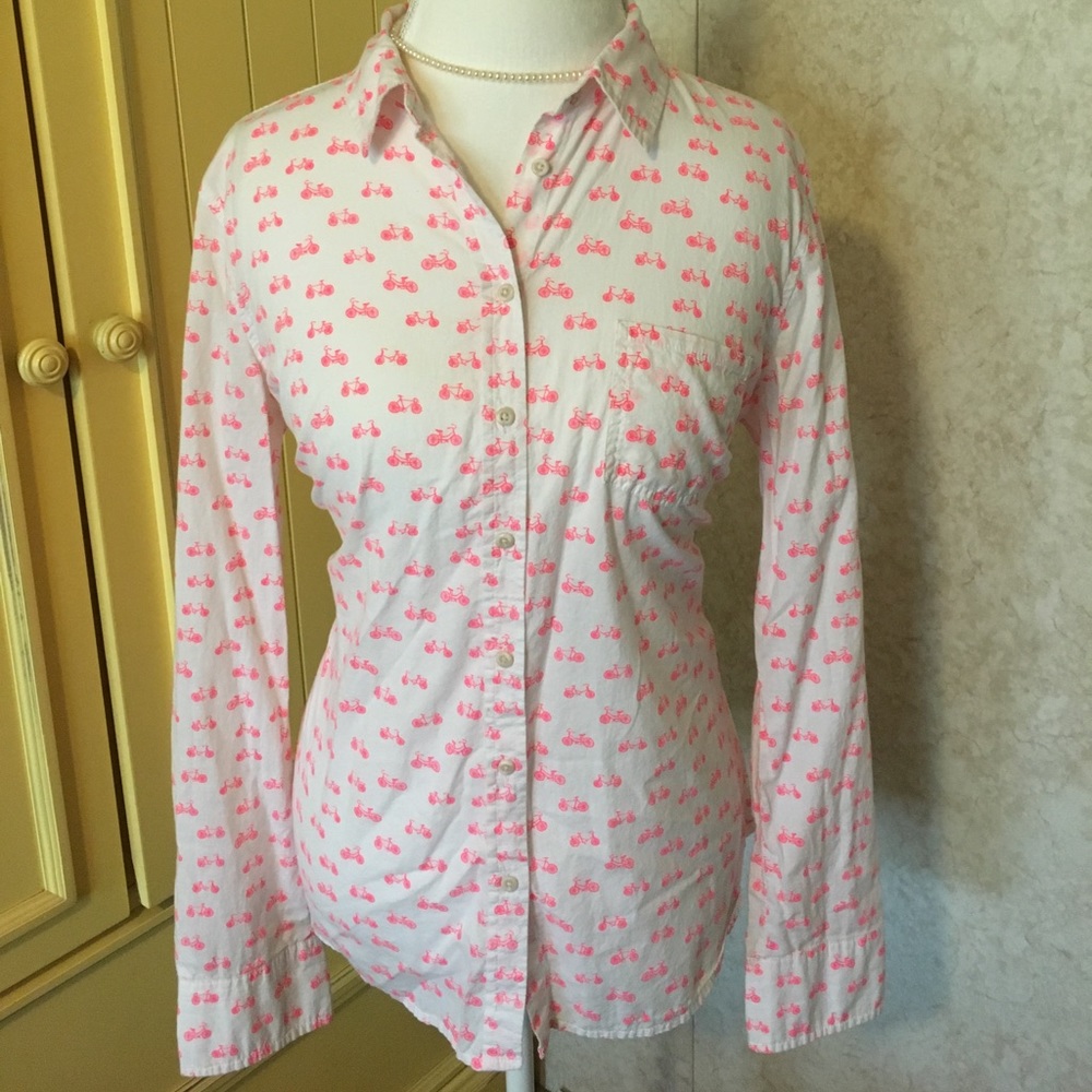 Neon Pink Bicycle Button Down Shirt