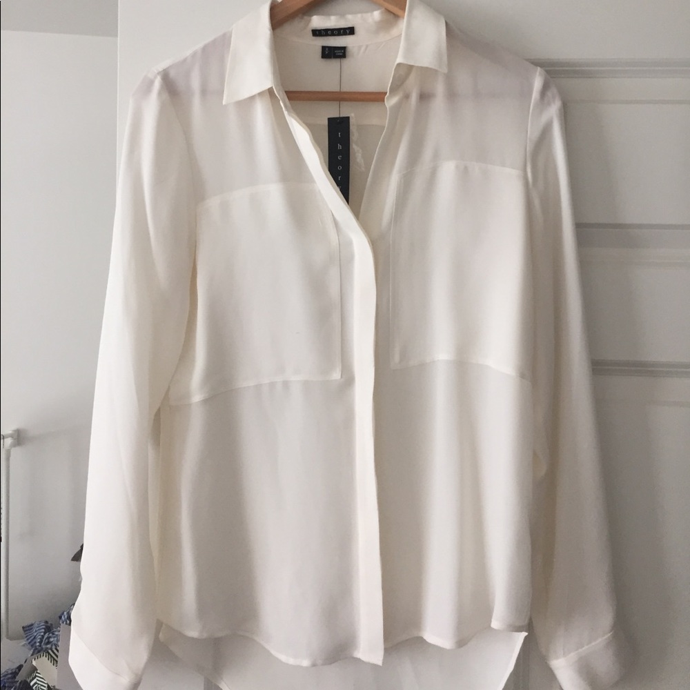 Theory cream heavy silk blouse NWT