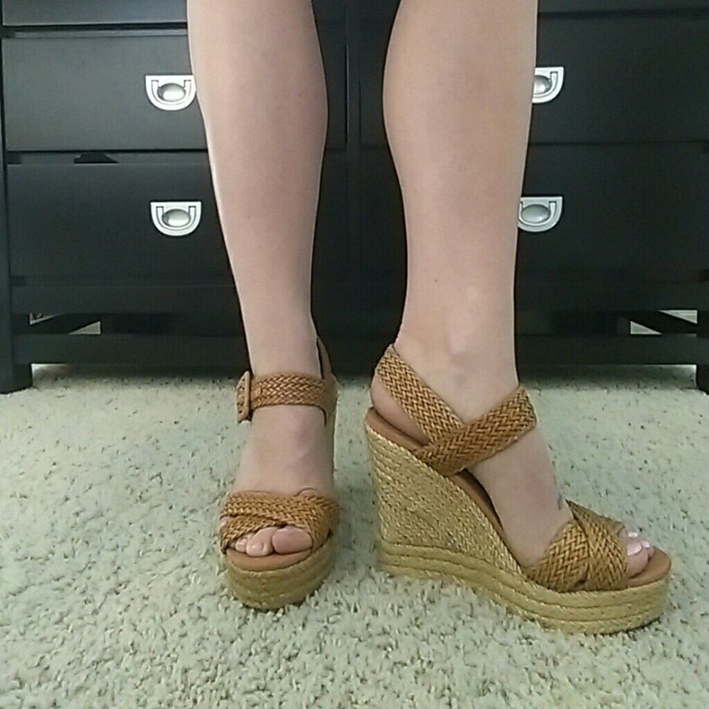 Tan Aldo wedges.