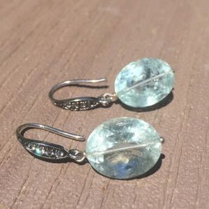Aquamarine earrings sterling silver post diamonds