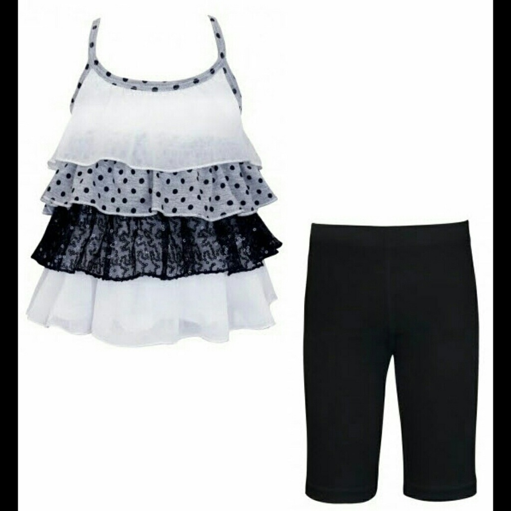 Baby Sara NWT Girls Black & White Ruffle Polka Dot Flounce Pant Set Outfit NEW
