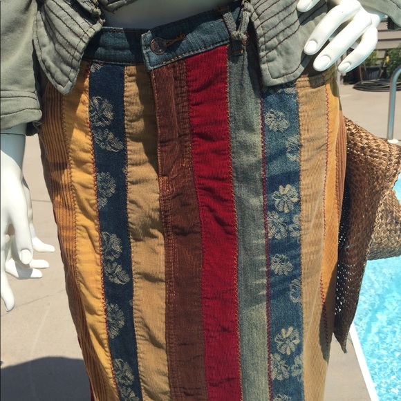 Long boho festival denim & corduroy maxi skirt Lg - Picture 2 of 8