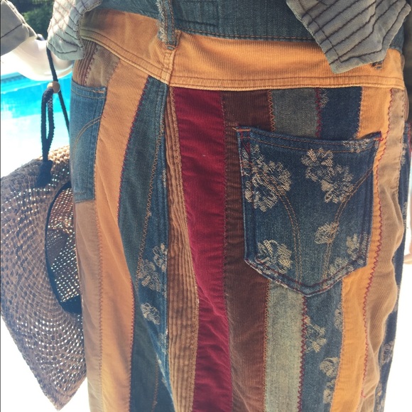 Long boho festival denim & corduroy maxi skirt Lg - Picture 6 of 8