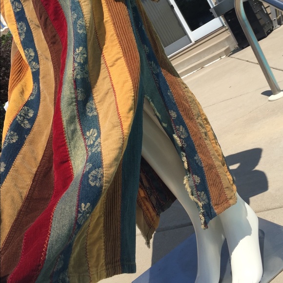 Long boho festival denim & corduroy maxi skirt Lg - Picture 7 of 8
