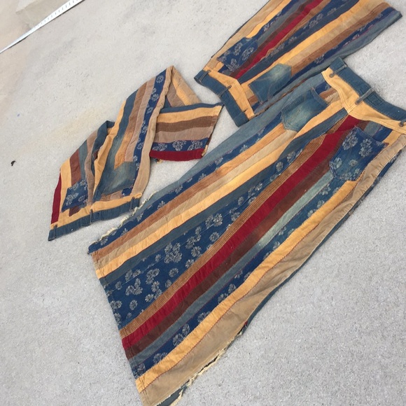 Long boho festival denim & corduroy maxi skirt Lg - Picture 3 of 8