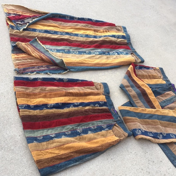 Long boho festival denim & corduroy maxi skirt Lg - Picture 8 of 8