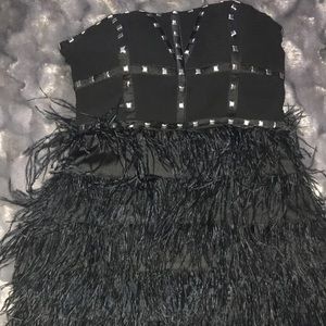 Women's Black Studded Dress with feathered bottom