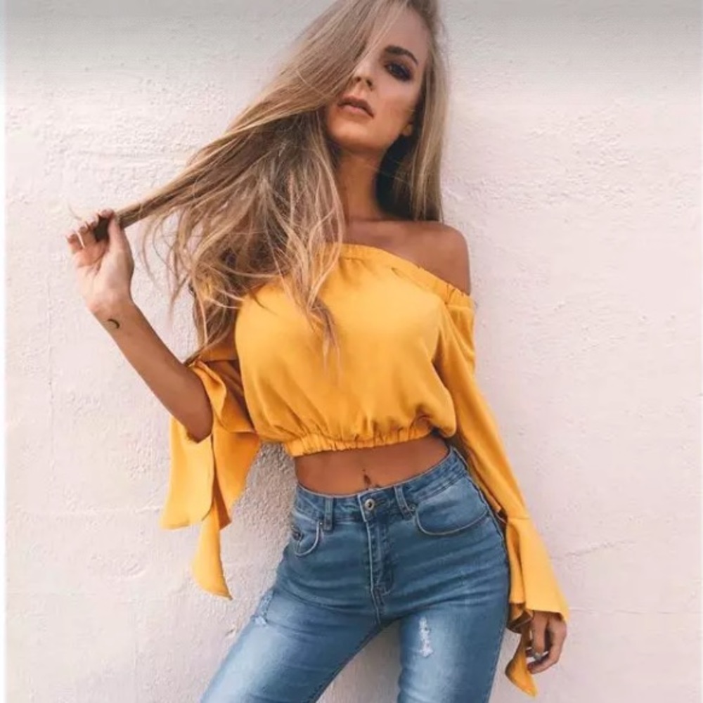 Off Shoulder Yellow Crop Top
