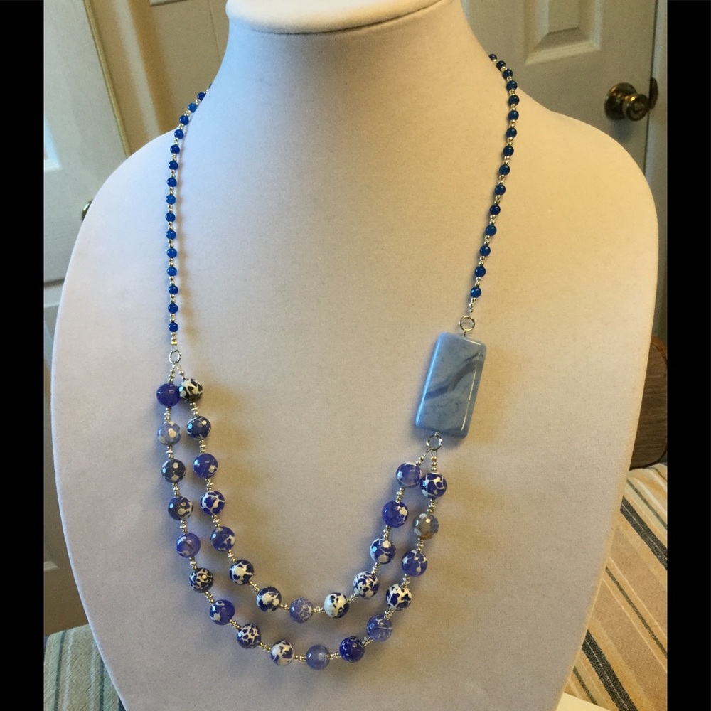 Agate Natural Stone Blue Faceted Two Layers