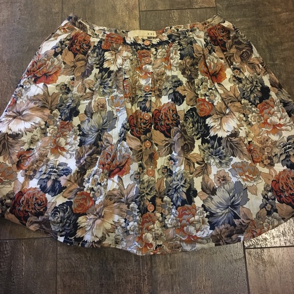 F21 Earth Toned FLORAL Pleated Mini Skirt - Picture 1 of 4
