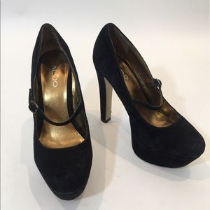 Aldo, Black Platform Heels w/ Strap, Sz 9