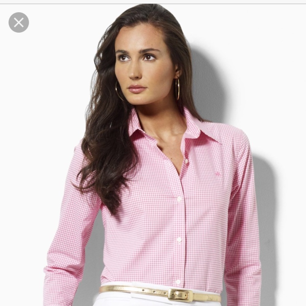 Pink and white gingham button up