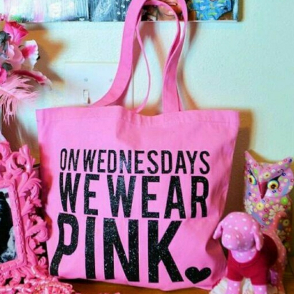 On Wednesdays We Wear Pink Glitter Tote Bag