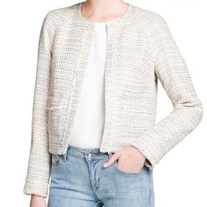 Mango Frayed Detail Bouclé Jacket
