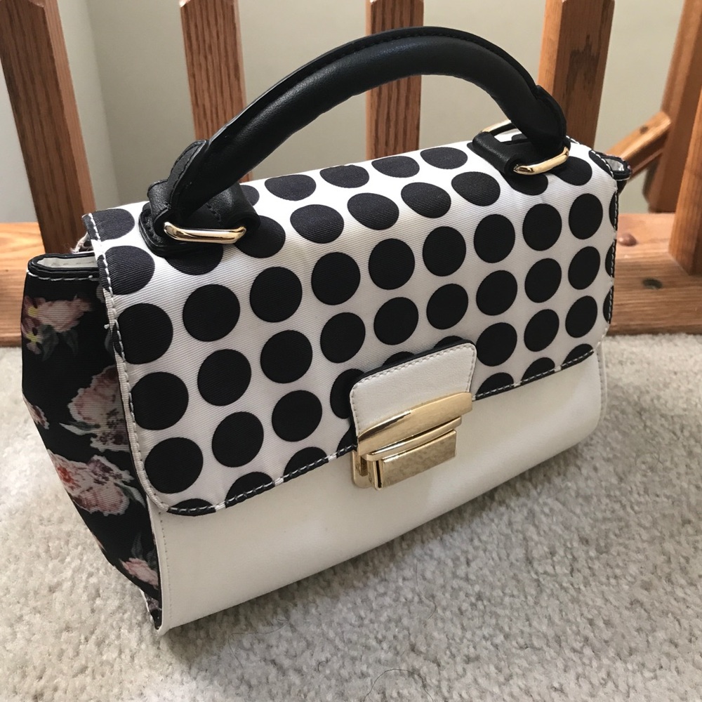 Aldo polkadot and floral hang bag w/ gold hardware